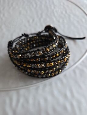 Victoria Emerson Black Gold & Silver 5 Wrap Bracelet